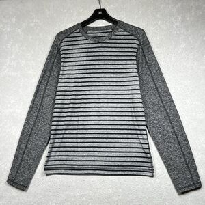 Lululemon Shirt Mens M Heathered Black Stripe Rulu Surge Warm Crew Yachtie